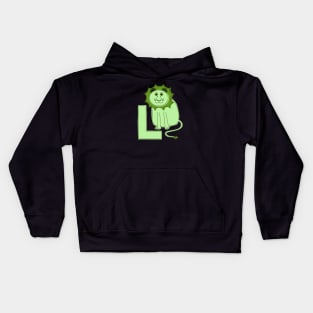 L is for Lion - Green L Initial Kids Hoodie